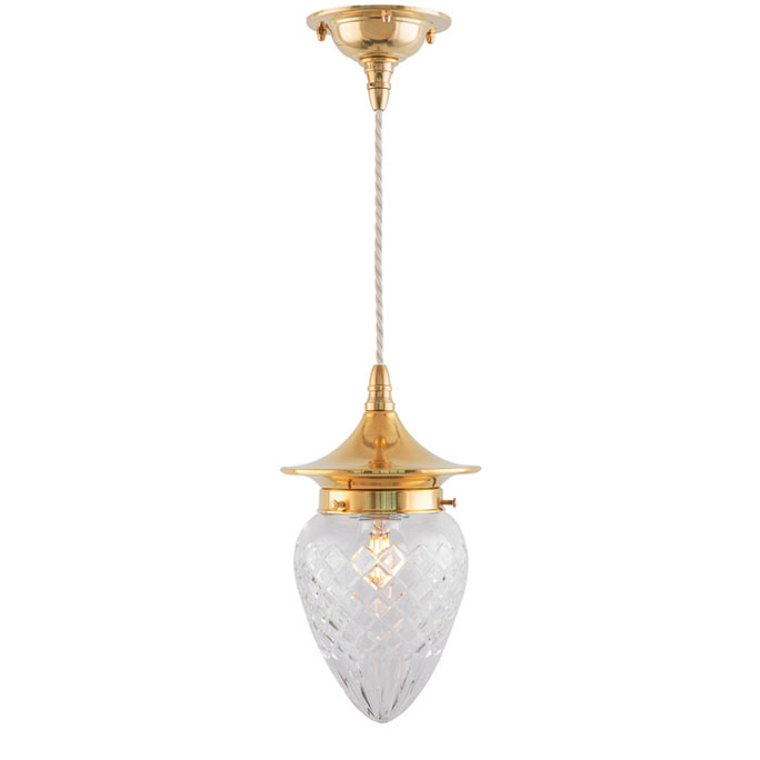 Ceiling Lamp - Dahlberg Cord Pendant 80 Brass, Clear Glass Drop