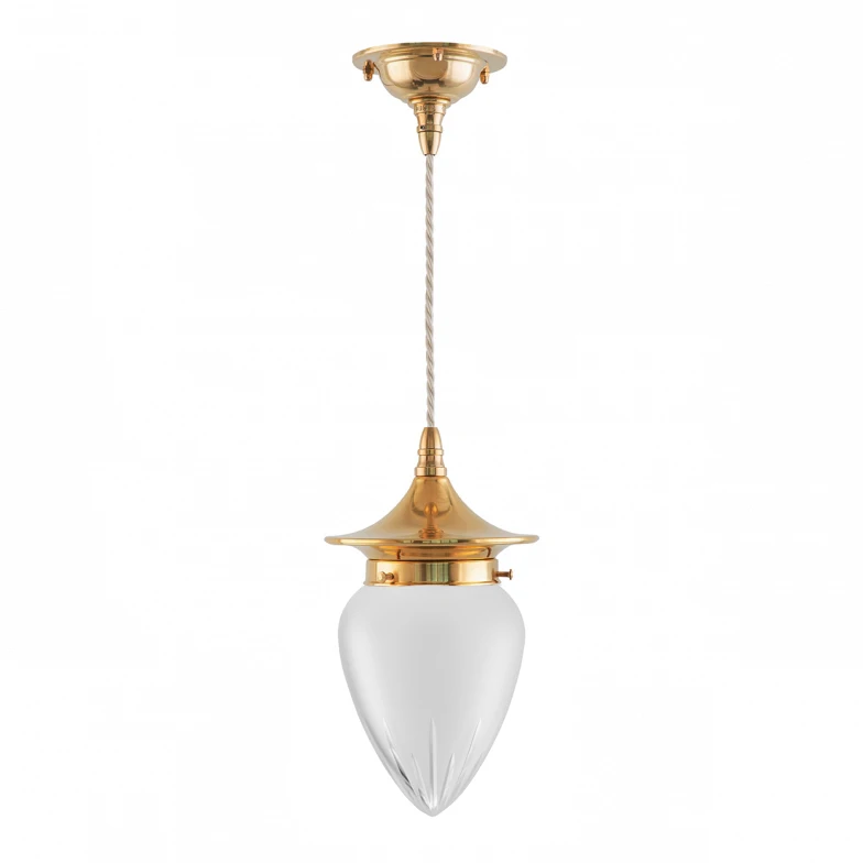 Ceiling Lamp - Dahlberg Cord Pendant 80 Brass, Frosted Glass Drop