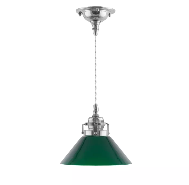 Loftslampe - Skomagerlampe, forniklet med grøn lille skærm