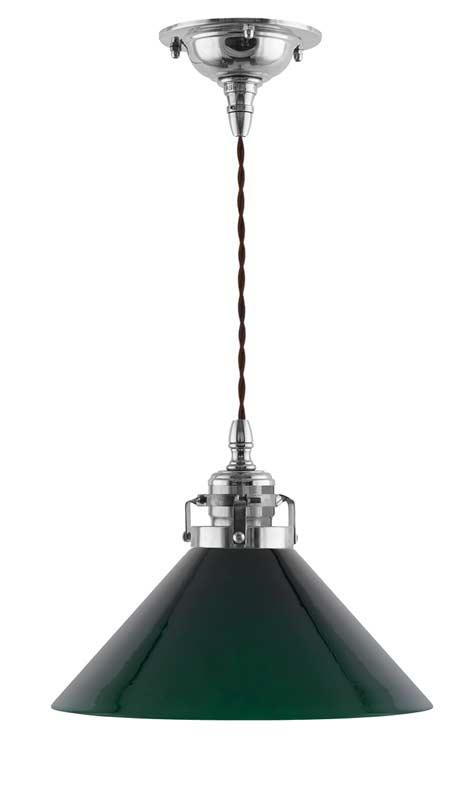 Taklampe - Skomakerlampe nikkel grønn skjerm - arvestykke - gammeldags dekor - klassisk stil - retro - sekelskifte