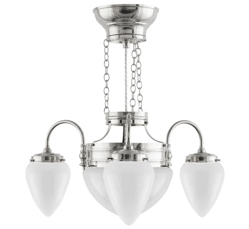 Chandelier - Three-Arm Ring Chandelier nickel with White Glass Shades