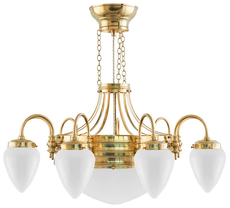 Chandelier - Nine-armed ring chandelier with white glass