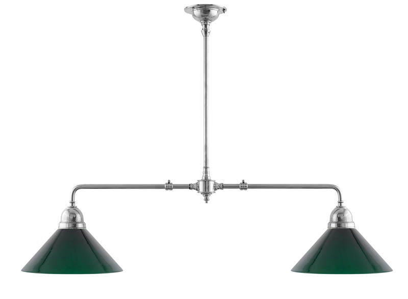 Deckenlampe – Spieltischlampe vernickelt, grüne Schirme