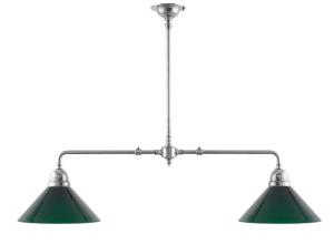 Taklampa - Spelbordslampa förnicklad, gröna skärmar - gammaldags inredning - klassisk stil - retro - sekelskifte
