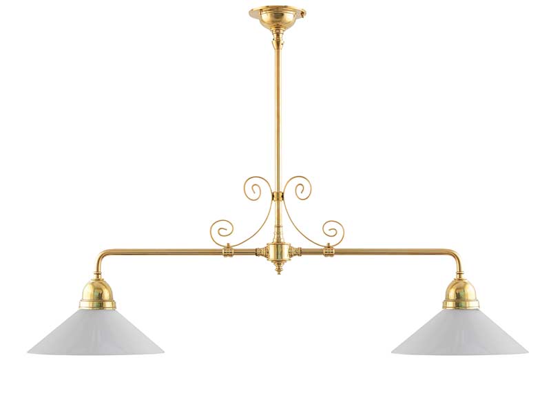 Taklampe - Spillebordlampe med ornamenter, hvit skjerm - arvestykke - gammeldags dekor - klassisk stil - retro - sekelskifte