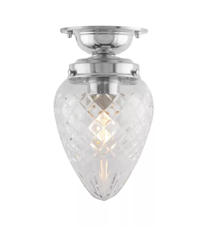 Deckenlampe – Lundkvist 80 vernickelt, Tropfenform, Klarglas