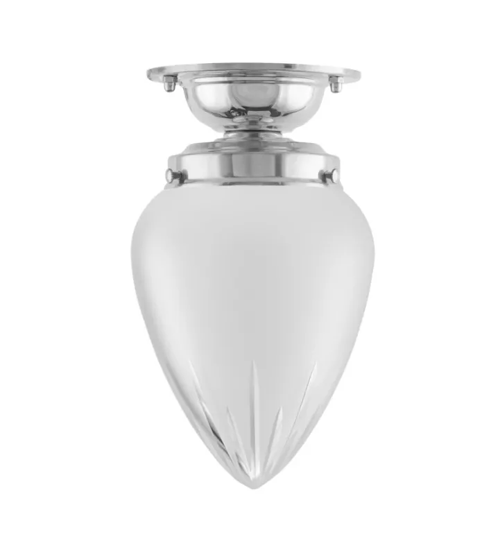 Bathroom Ceiling Light - Lundkvist 80 - Nickel, Frosted Drop Shade
