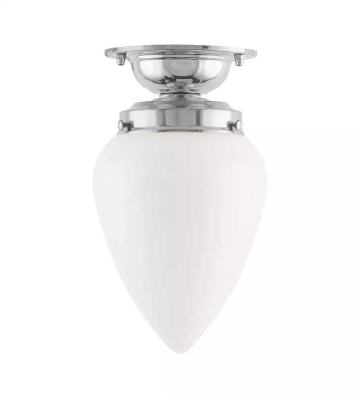 Bathroom Ceiling Light - Lundkvist 80 - Nickel, White Drop Shade