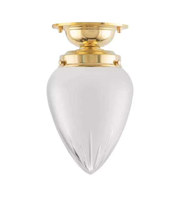 Bathroom Ceiling Light - Lundkvist 80 - Brass, Frosted Drop Shade