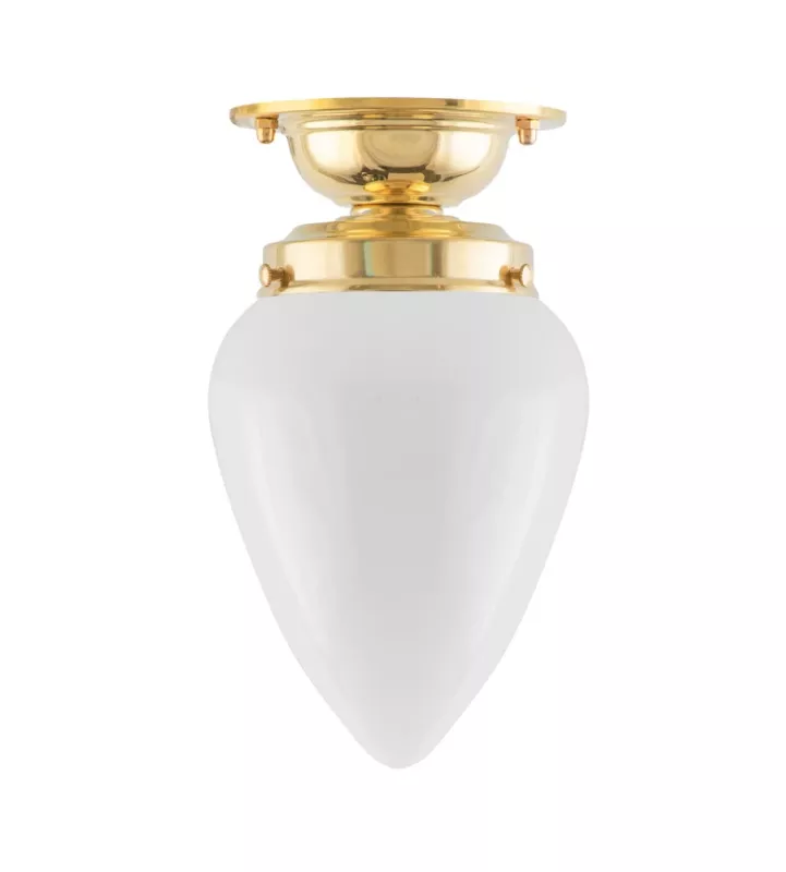 Baderomslampe - Taklampe Lundkvist 80 messing, hvitt glass