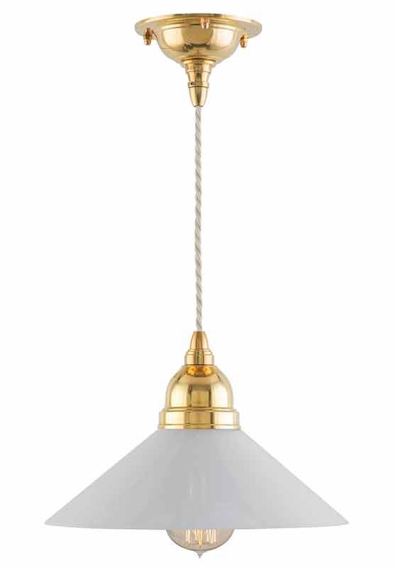 Taklampe - Byström snorpendel 60, hvit skjerm - arvestykke - gammeldags dekor - klassisk stil - retro - sekelskifte
