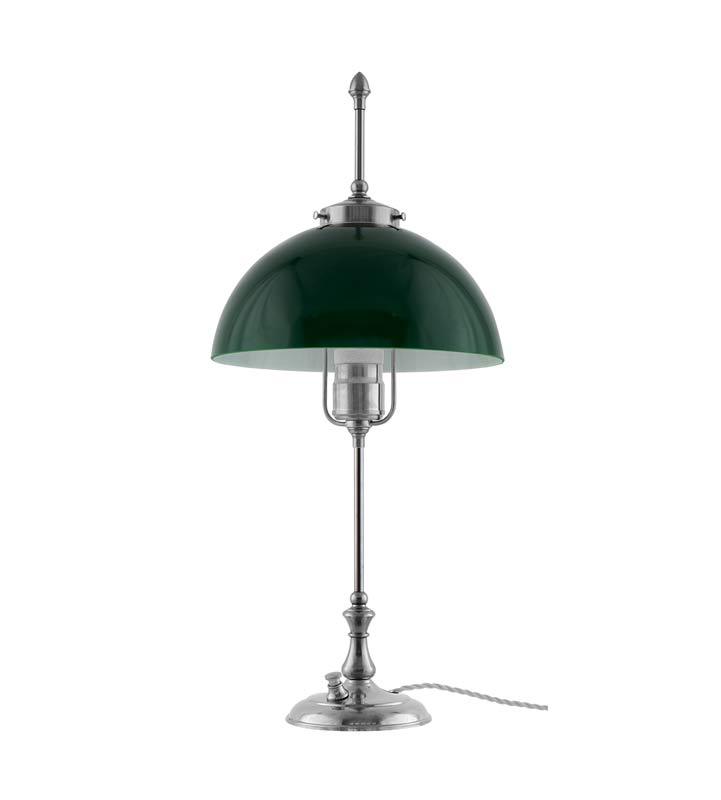 Bordslampa - Swedenborg förnicklad, grön skärm - gammaldags inredning - klassisk stil - retro - sekelskifte