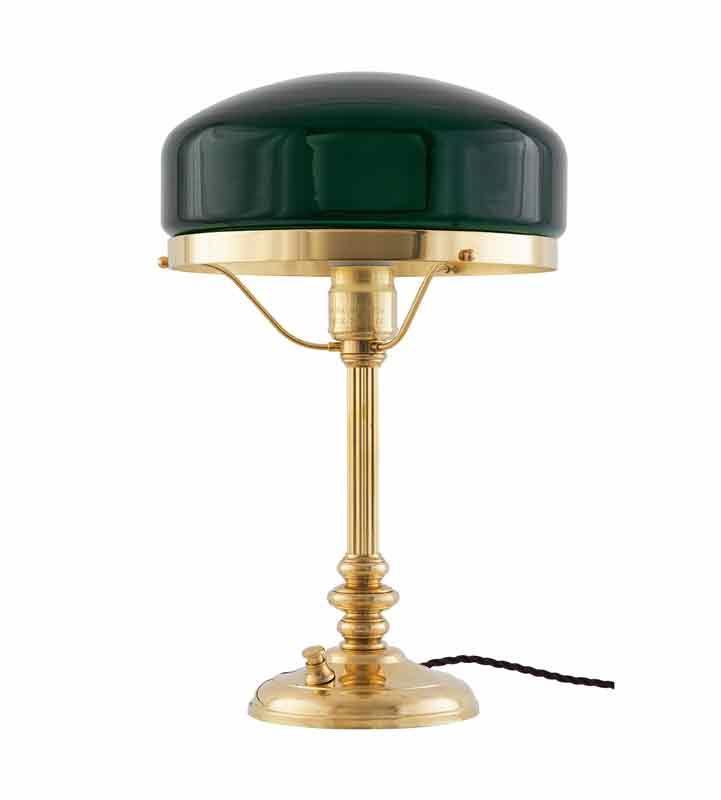 Bordlampe - Karlfeldt messing, grønn skjerm - arvestykke - gammeldags dekor - klassisk stil - retro - sekelskifte