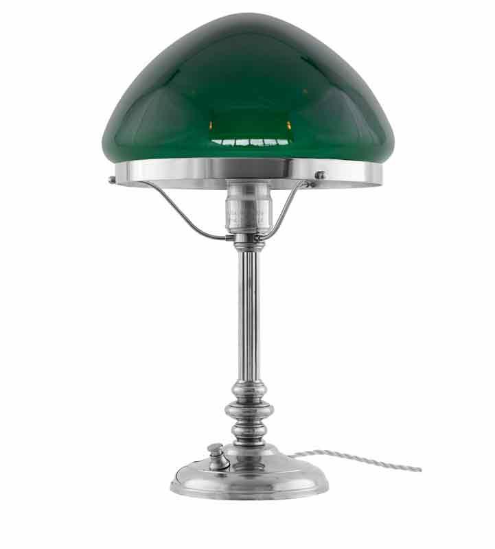 Bordslampa - Karlfeldt förnicklad, toppig grön - gammaldags inredning - klassisk stil - retro - sekelskifte
