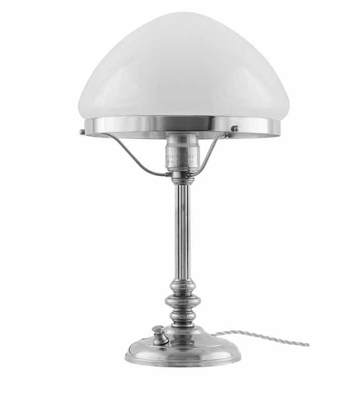 Bordslampa - Karlfeldt förnicklad, toppig vit - gammaldags inredning - klassisk stil - retro - sekelskifte