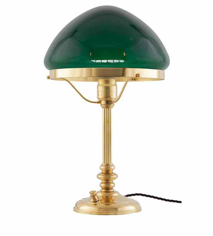 Bordlampe - Karlfeldt messing, grønn skjerm - arvestykke - gammeldags dekor - klassisk stil - retro - sekelskifte