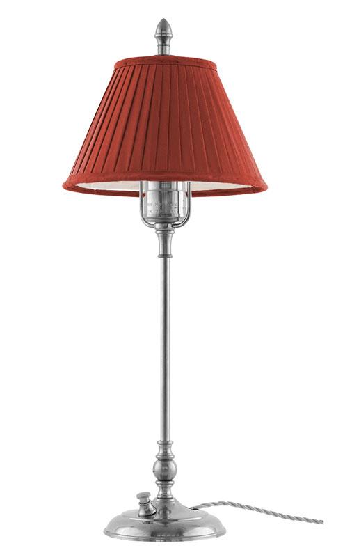 Bordslampa - Ankarcrona 50 cm, förnicklad röd skärm - gammaldags inredning - klassisk stil - retro - sekelskifte