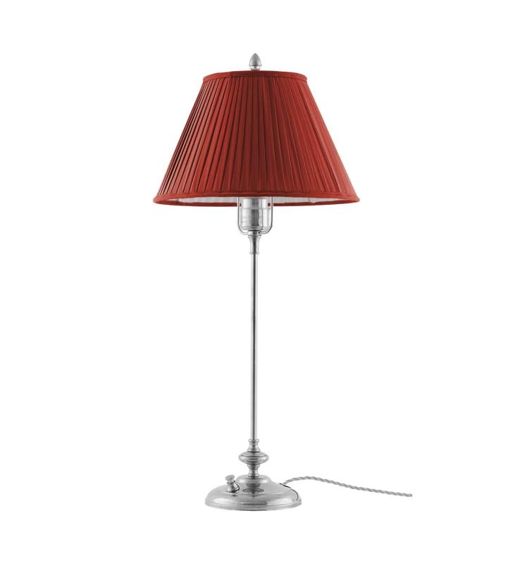 Bordlampe - Moberg 65 cm, nikkel rød skjerm - arvestykke - gammeldags dekor - klassisk stil - retro - sekelskifte