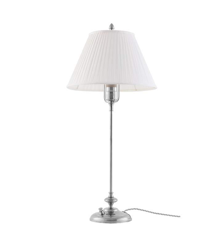 Bordslampa - Moberg 65 cm, förnicklad vit skärm - gammaldags inredning - klassisk stil - retro - sekelskifte