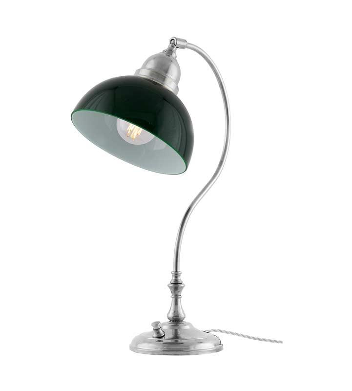 Bordslampa - Lagerlöf förnicklad med grön skärm - gammaldags inredning - klassisk stil - retro - sekelskifte