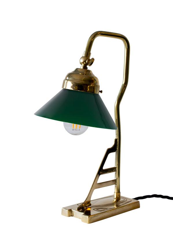 Tischlampe aus Messing – Modell 1900 mit grünem Lampenschirm
