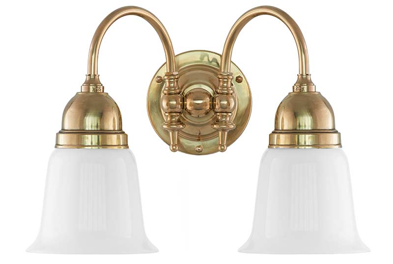 Bathroom Wall Light - Stackelberg - Brass, White Glass Shades
