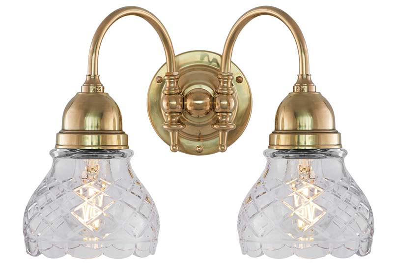 Bathroom Wall Light - Stackelberg - Brass, Clear Cut-Glass Shades
