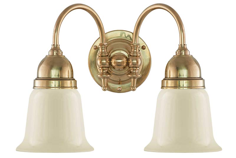 Bathroom Wall Light - Stackelberg - Brass, Off-White Glass Shades