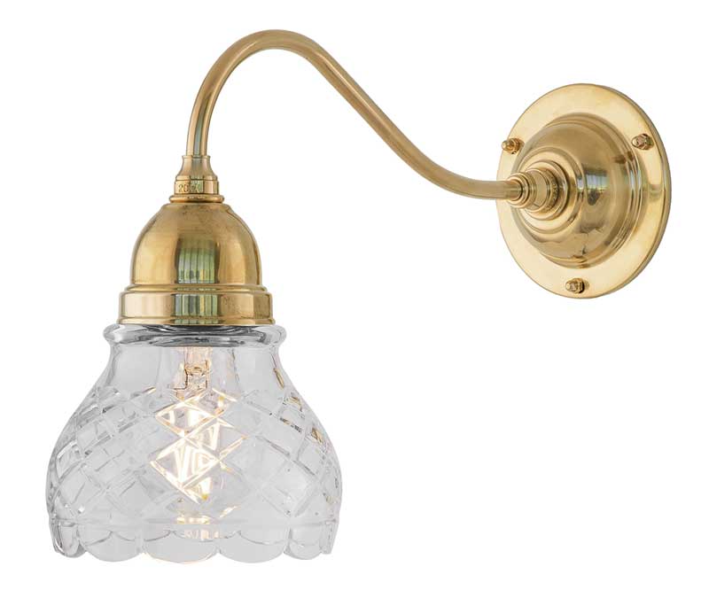 Vägglampa - Runeberg mässing slipat klarglas - gammaldags inredning - klassisk stil - retro - sekelskifte