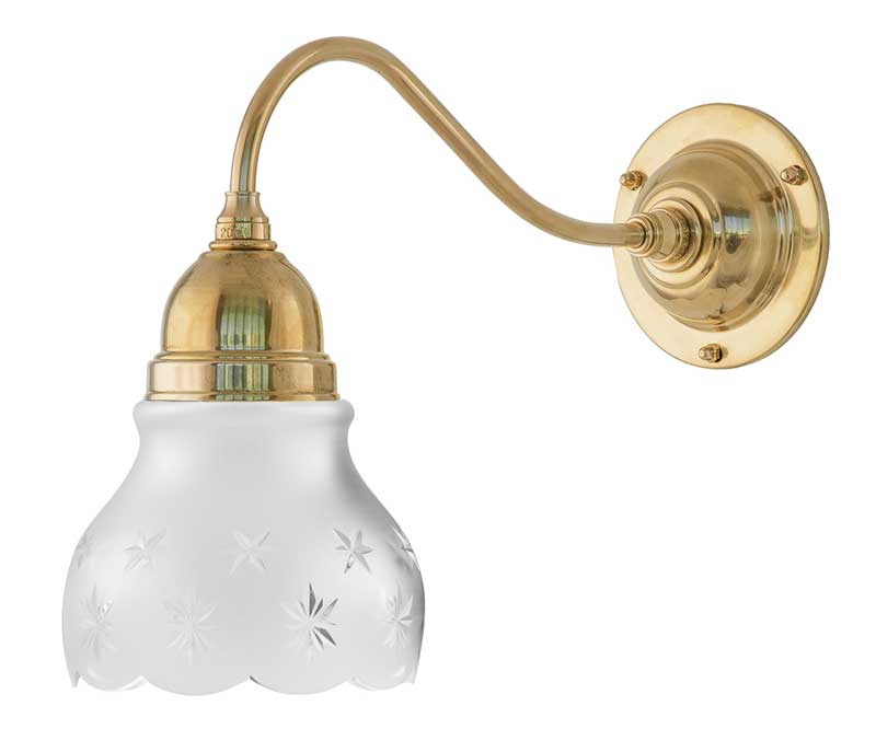 Vägglampa - Runeberg mässing slipat mattglas - gammaldags inredning - klassisk stil - retro - sekelskifte