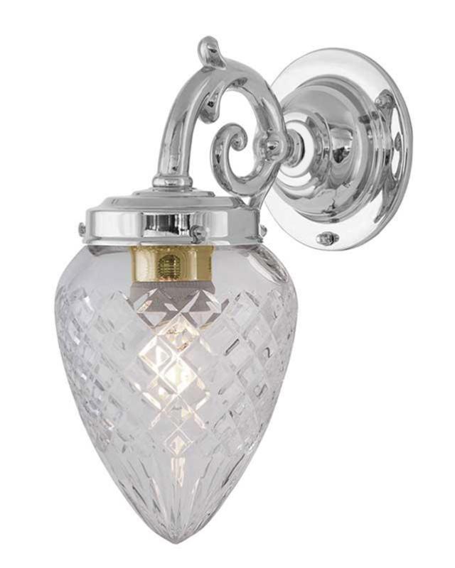 Badezimmerlampe – Topelius, vernickelt, Klarglas, Tropfenform
