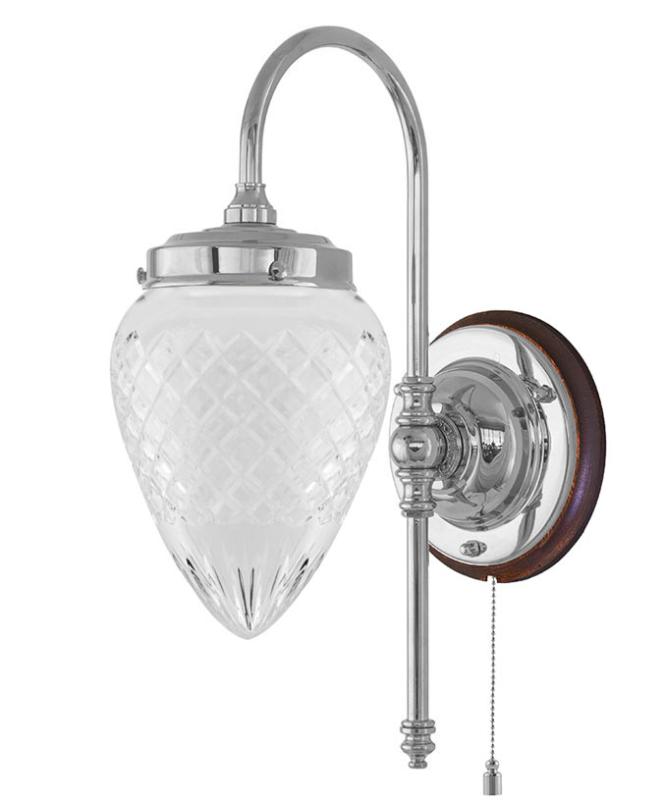 Vägglampa - Blomberg 80 förnicklad klarglas droppe - gammaldags inredning - klassisk stil - retro - sekelskifte