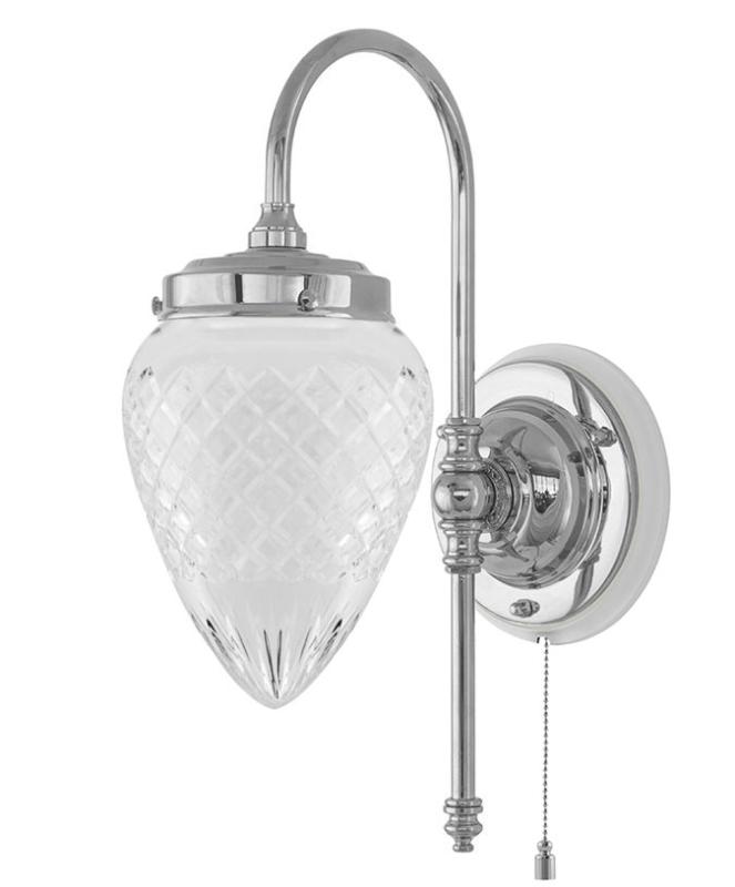 Vägglampa - Blomberg 80 förnicklad klarglas droppe - gammaldags inredning - klassisk stil - retro - sekelskifte