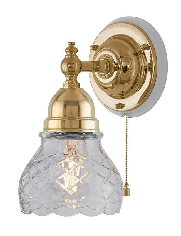 Vegglampe - Adelborg messing, slipt klarglass - arvestykke - gammeldags dekor - klassisk stil - retro - sekelskifte