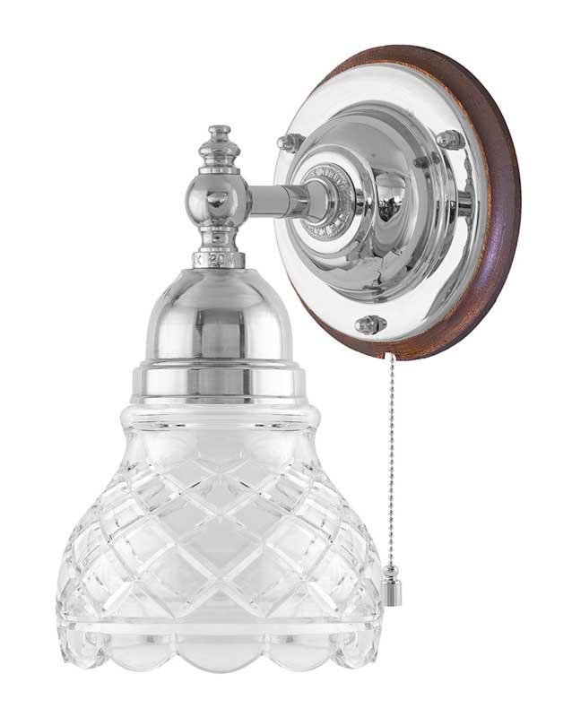 Vegglampe - Adelborg nikkel, slipt klarglass - arvestykke - gammeldags dekor - klassisk stil - retro - sekelskifte