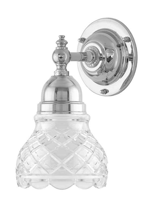 Vegglampe - Adelborg nikkel, slipt klarglass - arvestykke - gammeldags dekor - klassisk stil - retro - sekelskifte