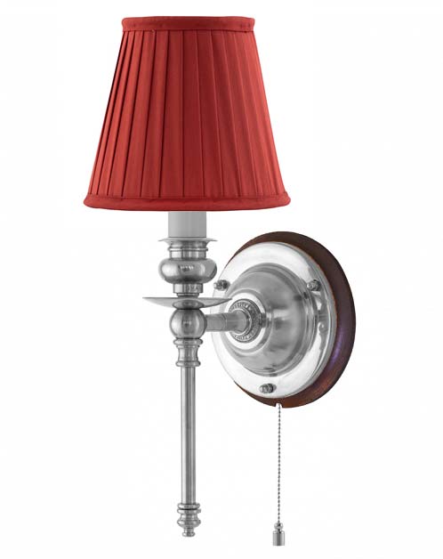 Vegglampe - Ribbing nikkel, rød skjerm - arvestykke - gammeldags dekor - klassisk stil - retro - sekelskifte