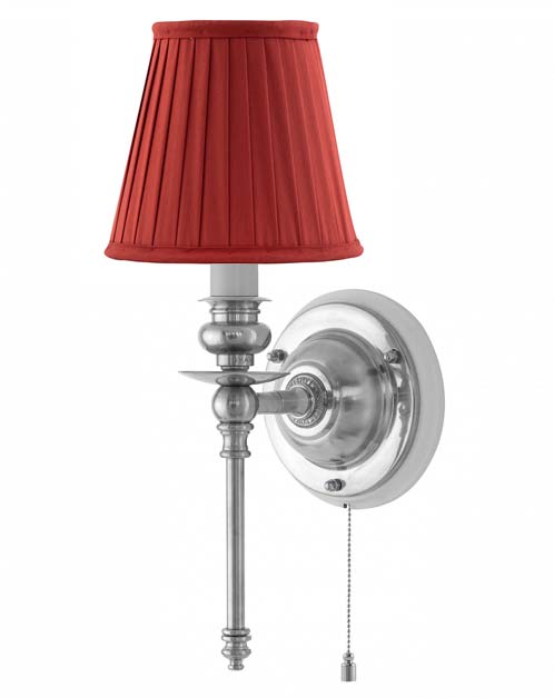 Vägglampa - Ribbing nickel, röd skärm - gammaldags inredning - klassisk stil - retro - sekelskifte