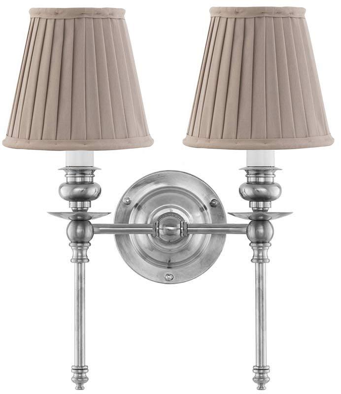 Wivallius wall light - nickel with beige fabric shades.