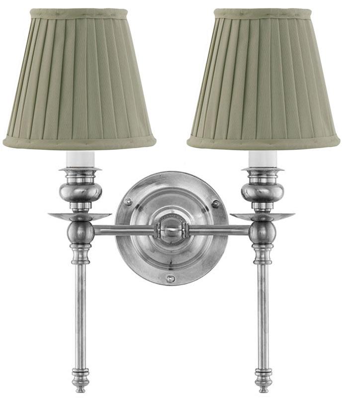Wivallius Wall Light - Nickel with Olive green Fabric Shades.