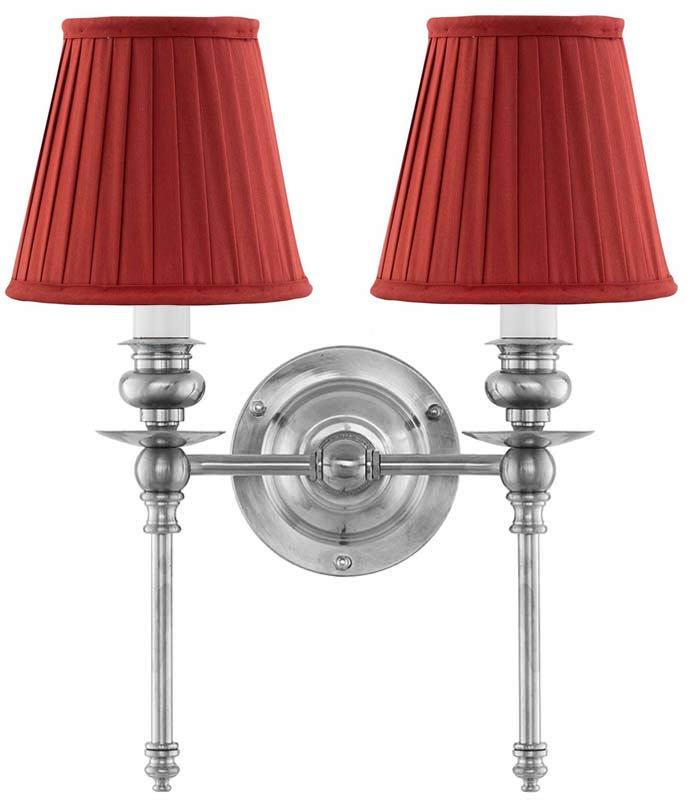 Vegglampe - Wivallius nikkel rød tekstilskjerm - arvestykke - gammeldags dekor - klassisk stil - retro - sekelskifte
