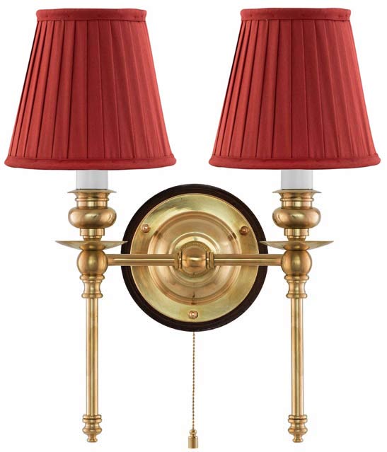 Vegglampe - Wivallius rød tekstilskjerm - arvestykke - gammeldags dekor - klassisk stil - retro - sekelskifte