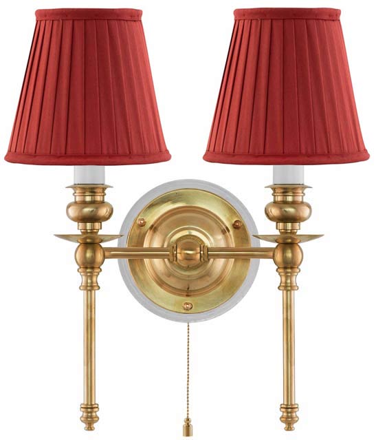 Vägglampa - Wivallius röd tygskärm - gammaldags inredning - klassisk stil - retro - sekelskifte