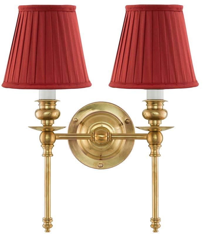 Vegglampe - Wivallius rød tekstilskjerm - arvestykke - gammeldags dekor - klassisk stil - retro - sekelskifte