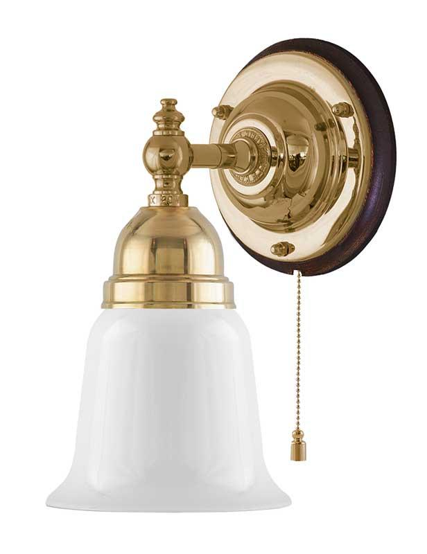Vägglampa - Adelborg mässing, opalvit klocka - gammaldags inredning - klassisk stil - retro - sekelskifte