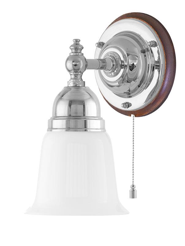 Vegglampe - Adelborg nikkel, hvit klokke - arvestykke - gammeldags dekor - klassisk stil - retro - sekelskifte