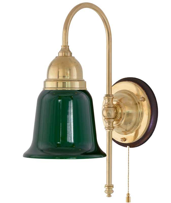 Vegglampe - Ahlström messing, grønn klokke - arvestykke - gammeldags dekor - klassisk stil - retro - sekelskifte