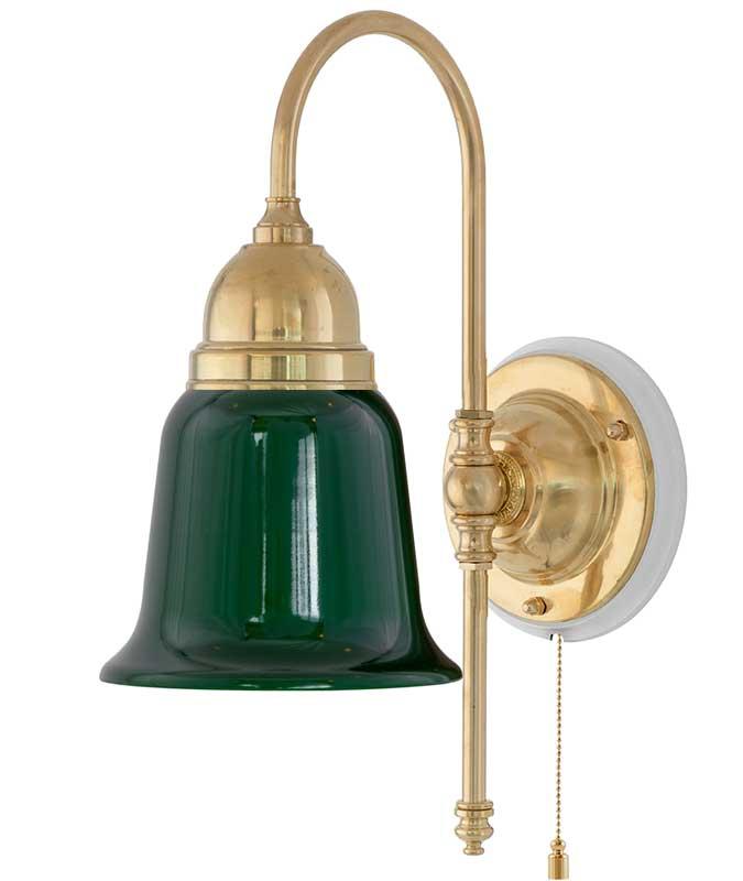 Vegglampe - Ahlström messing, grønn klokke - arvestykke - gammeldags dekor - klassisk stil - retro - sekelskifte