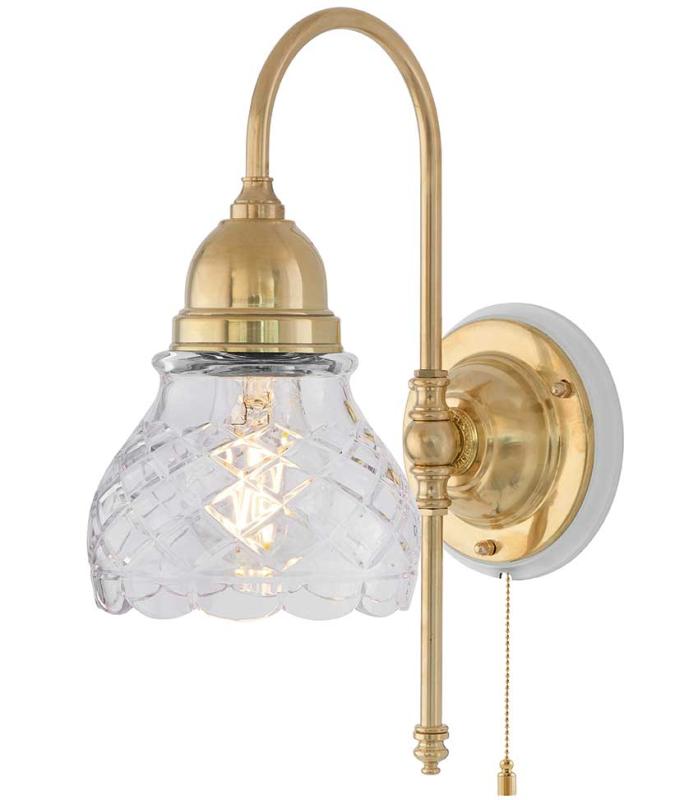 Vegglampe - Ahlström messing, slipt klarglass - arvestykke - gammeldags dekor - klassisk stil - retro - sekelskifte