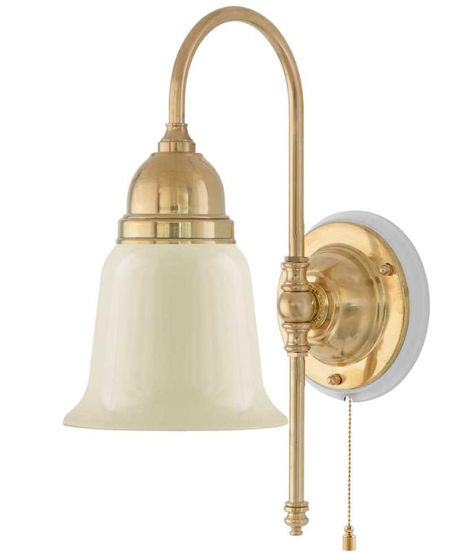 Vegglampe - Ahlström messing, off-white klokke - arvestykke - gammeldags dekor - klassisk stil - retro - sekelskifte